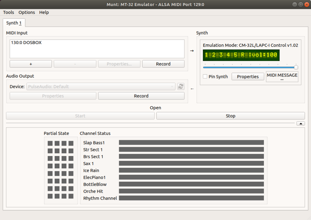 Ecco come appare il front-end di Munt dopo aver avviato DosBox.
